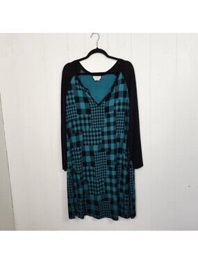 Deesse Green Plaid Nightgown Sleepwear Dress PJs Pyjamas Plaid Green Black 0X XL